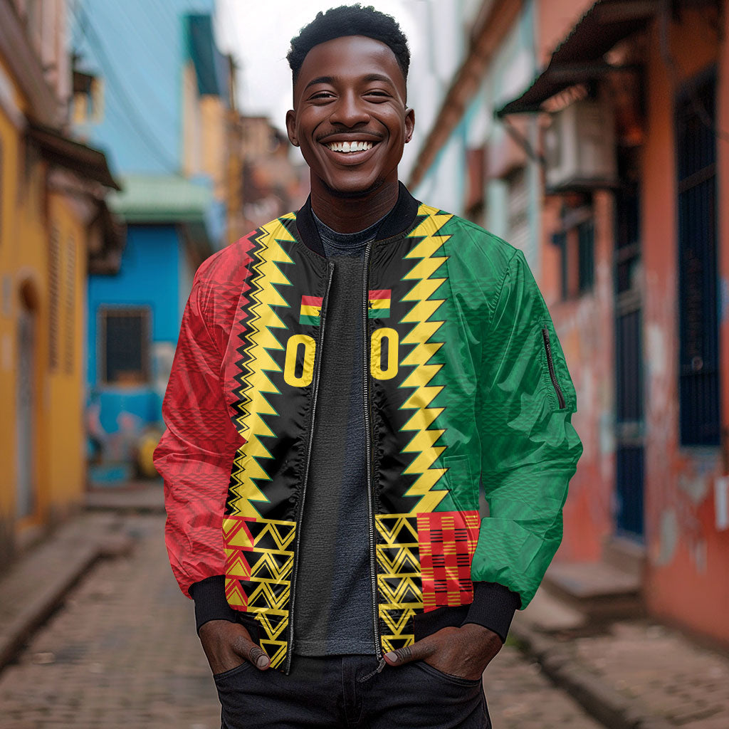 Ghana Wiase Kuruwa Custom Sleeve Zip Bomber Jacket Kente Pride Edition