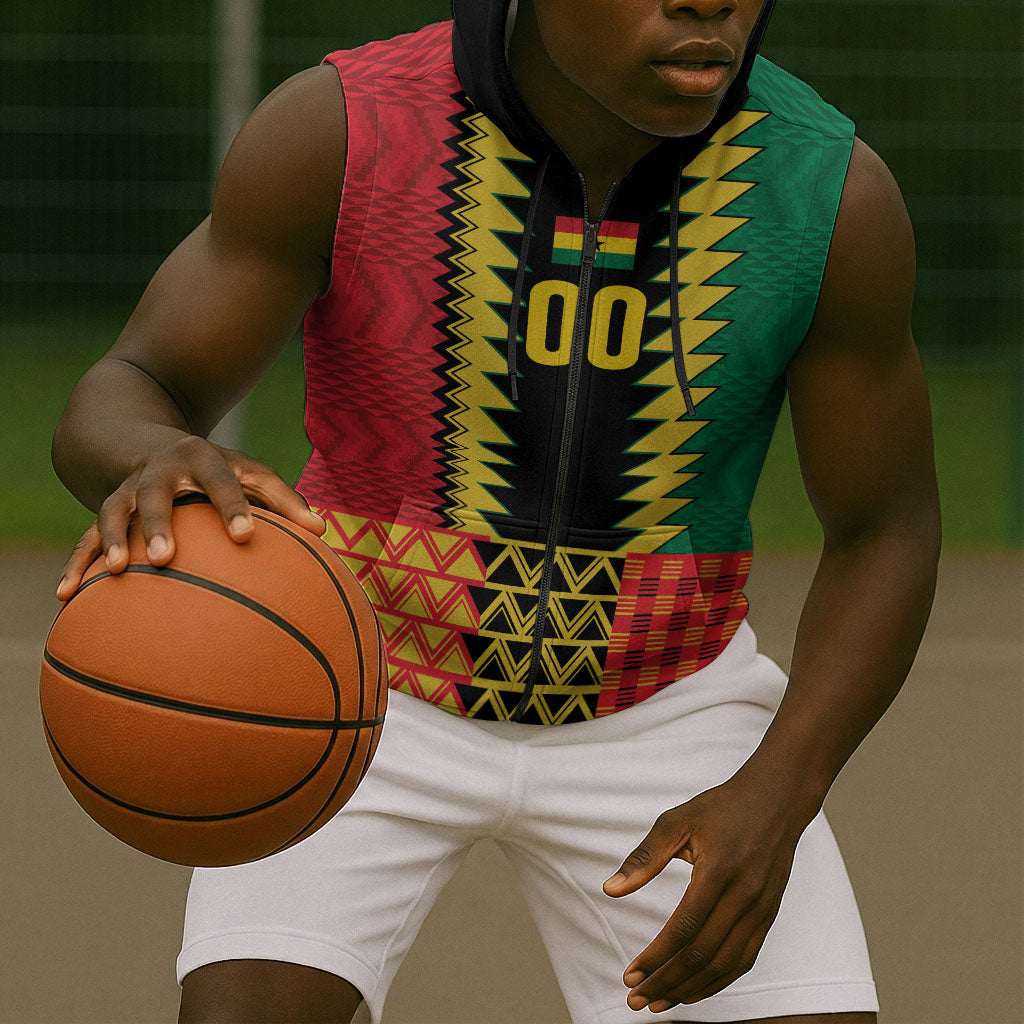 Ghana Wiase Kuruwa Custom Sleeveless Zip Hoodie Kente Pride Edition