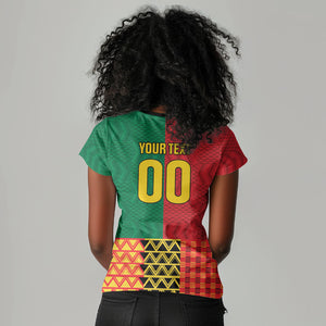 Ghana Wiase Kuruwa Custom Women V-Neck T-Shirt Kente Pride Edition