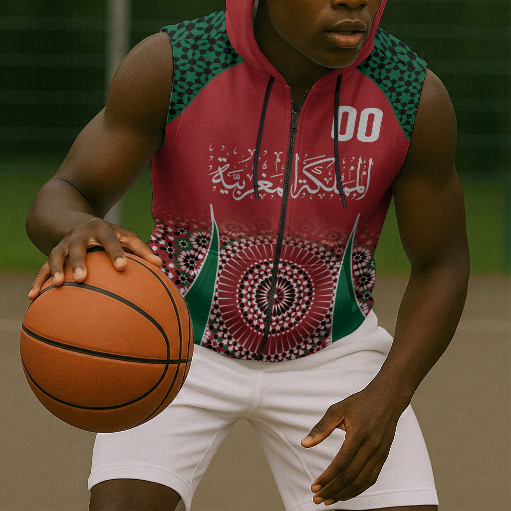 Morocco Yalla Vamos 2026 Custom Sleeveless Zip Hoodie Zellige Mosaic Edition