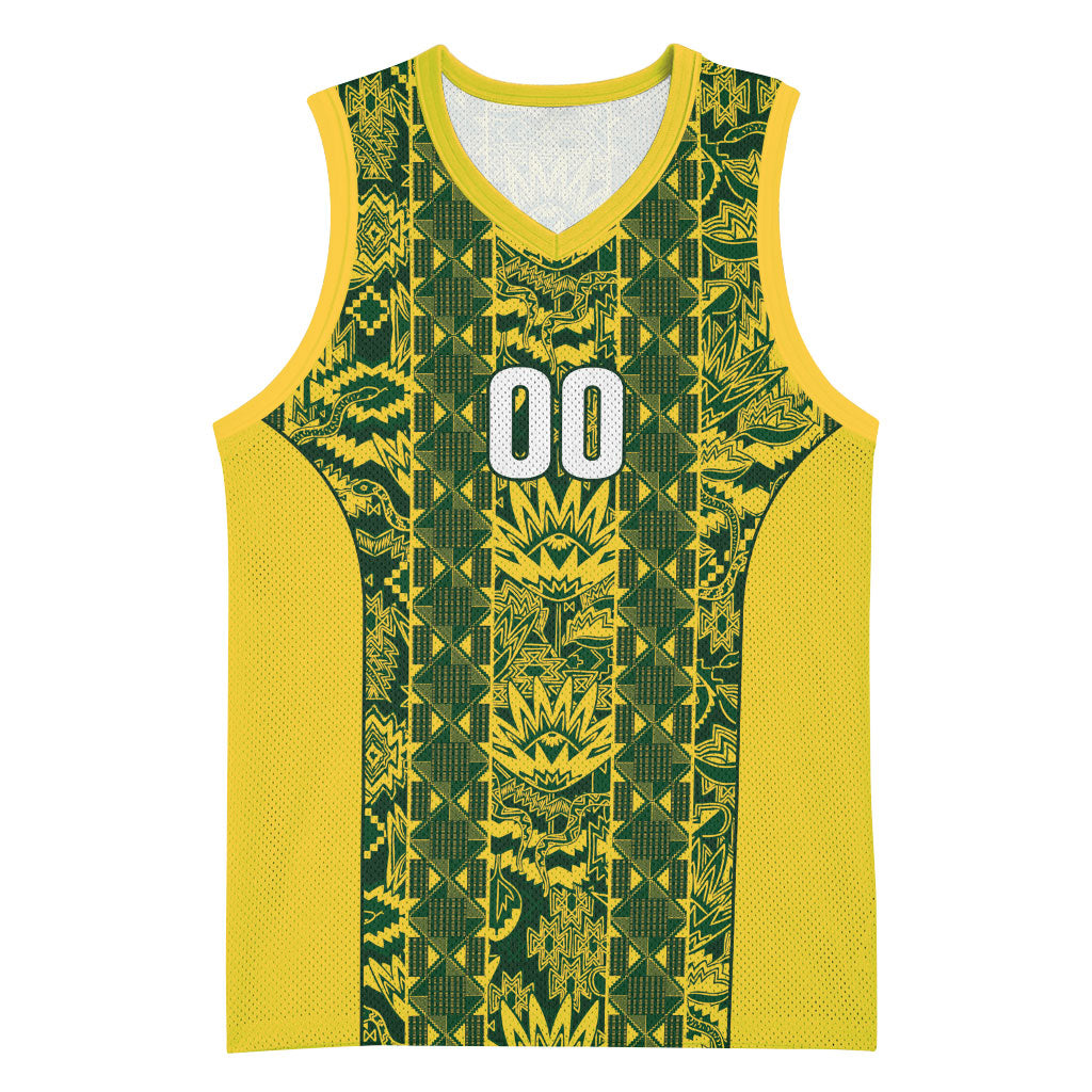 South Africa Indebe Yomhlaba Custom Basketball Jersey Ndebele Art Gold Edition