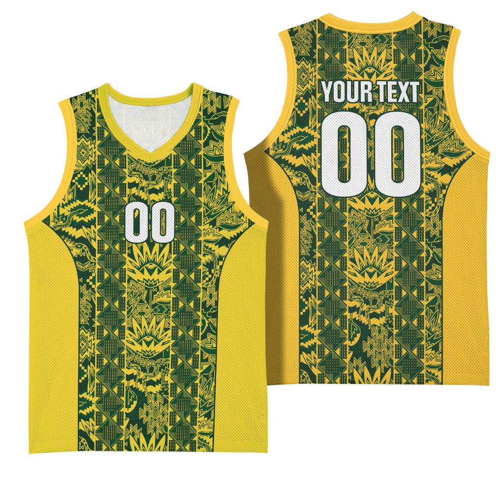 South Africa Indebe Yomhlaba Custom Basketball Jersey Ndebele Art Gold Edition