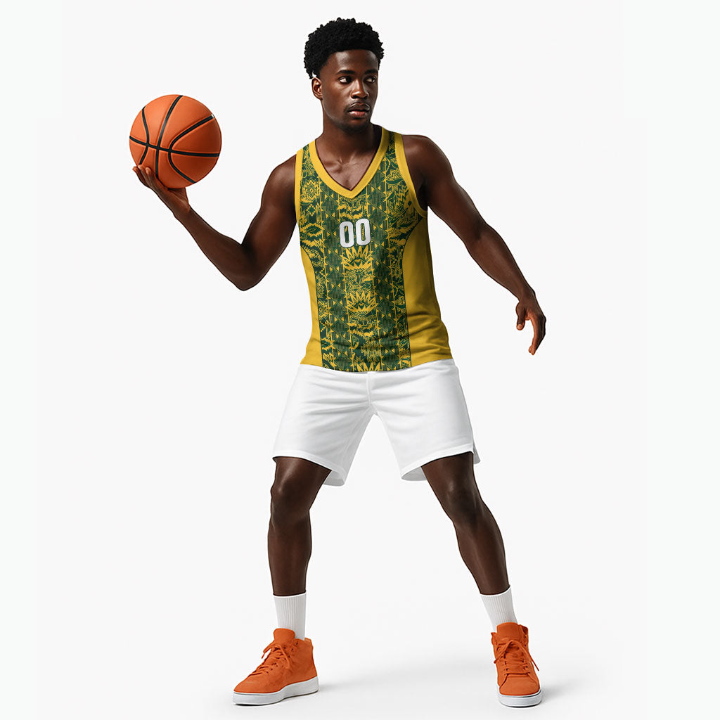 South Africa Indebe Yomhlaba Custom Basketball Jersey Ndebele Art Gold Edition