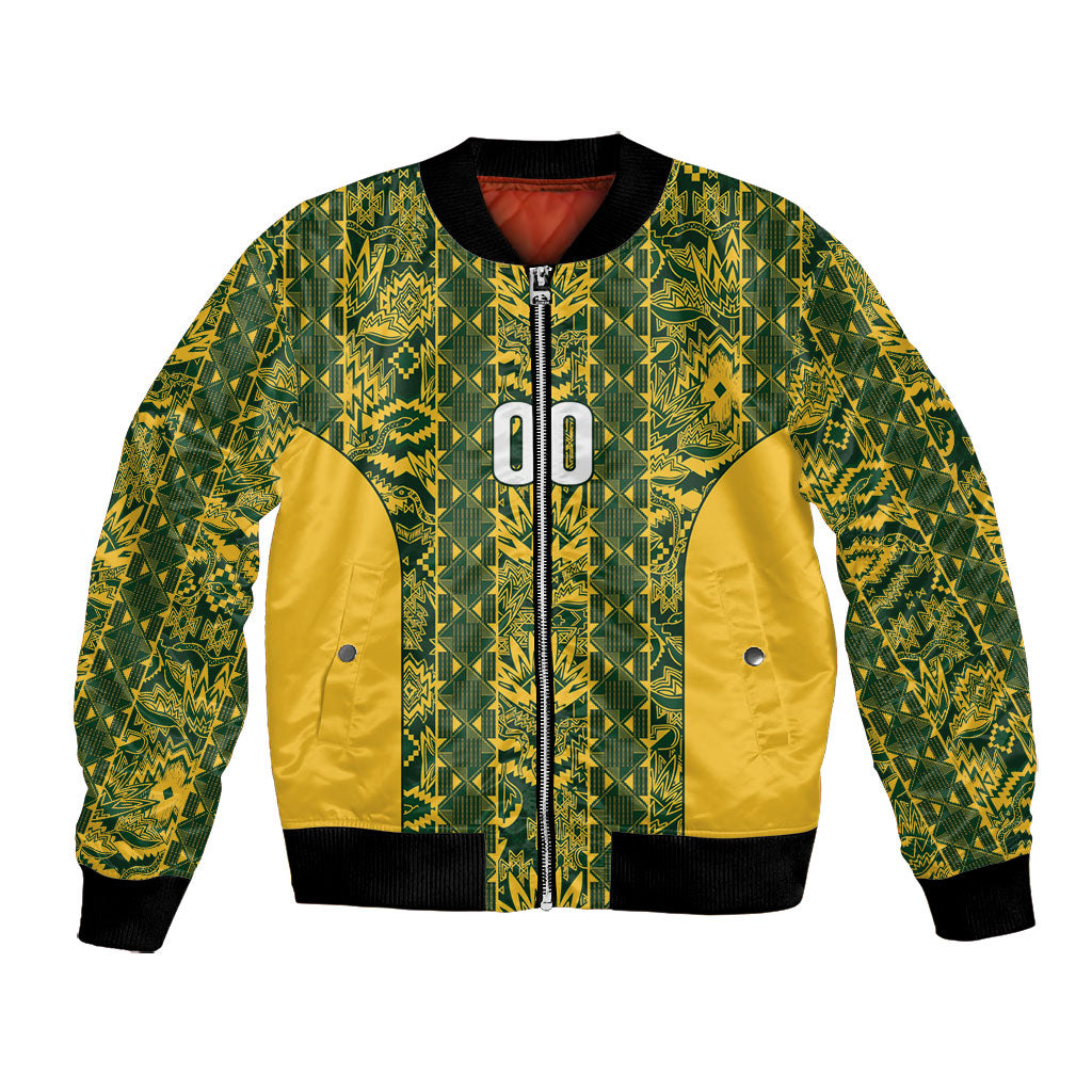 South Africa Indebe Yomhlaba Custom Bomber Jacket Ndebele Art Gold Edition