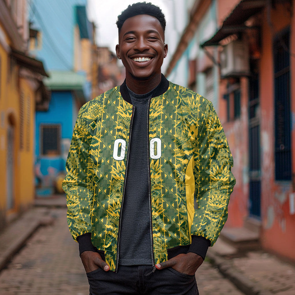 South Africa Indebe Yomhlaba Custom Bomber Jacket Ndebele Art Gold Edition