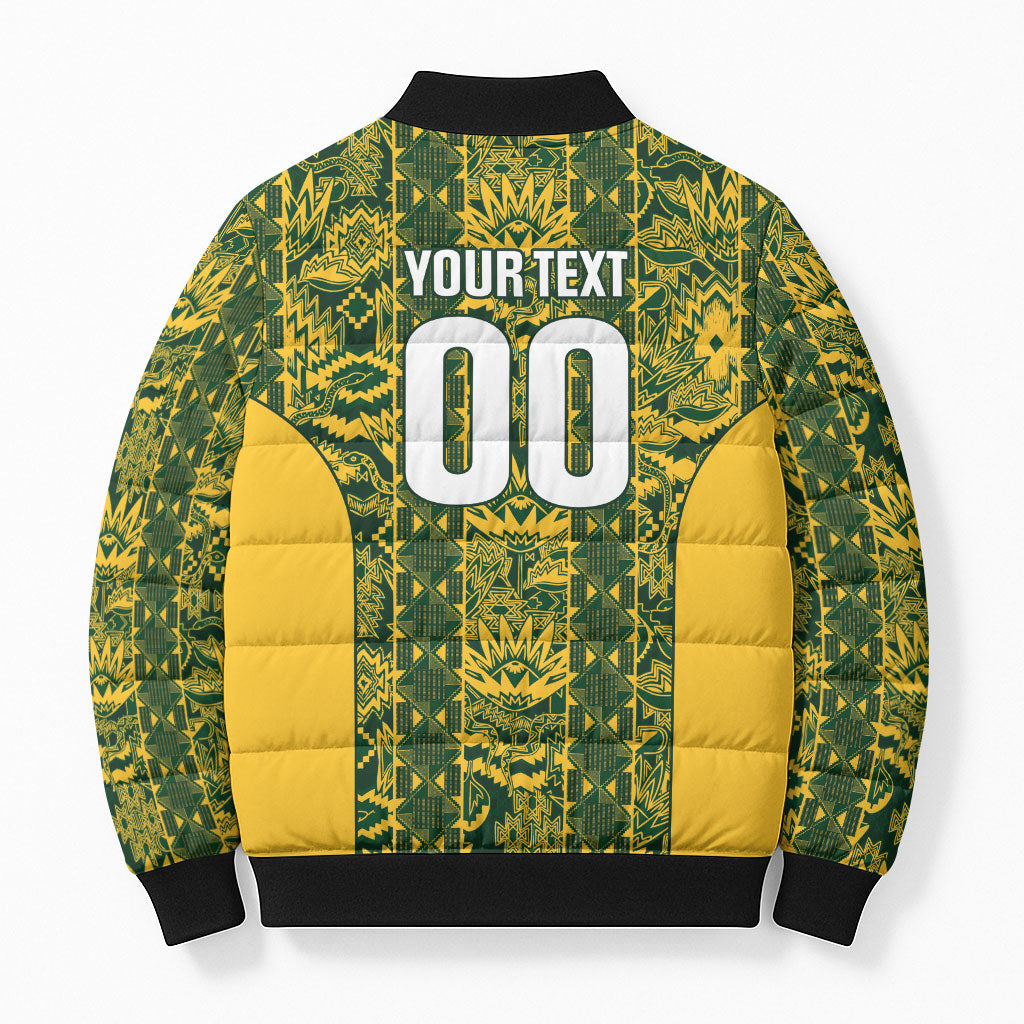 South Africa Indebe Yomhlaba Custom Bomber Puffer Jacket Ndebele Art Gold Edition