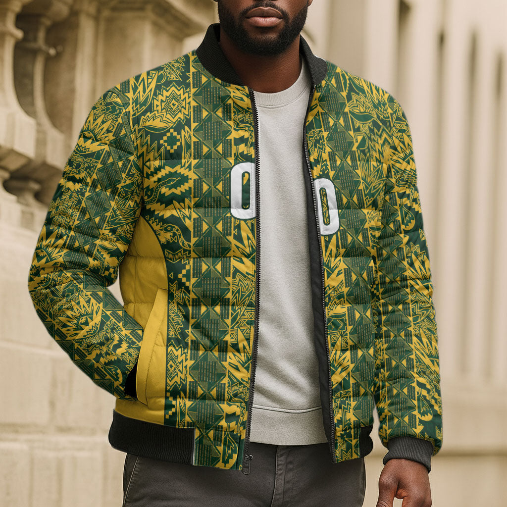 South Africa Indebe Yomhlaba Custom Bomber Puffer Jacket Ndebele Art Gold Edition