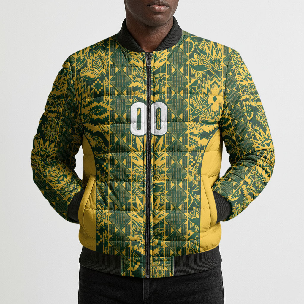 South Africa Indebe Yomhlaba Custom Bomber Puffer Jacket Ndebele Art Gold Edition