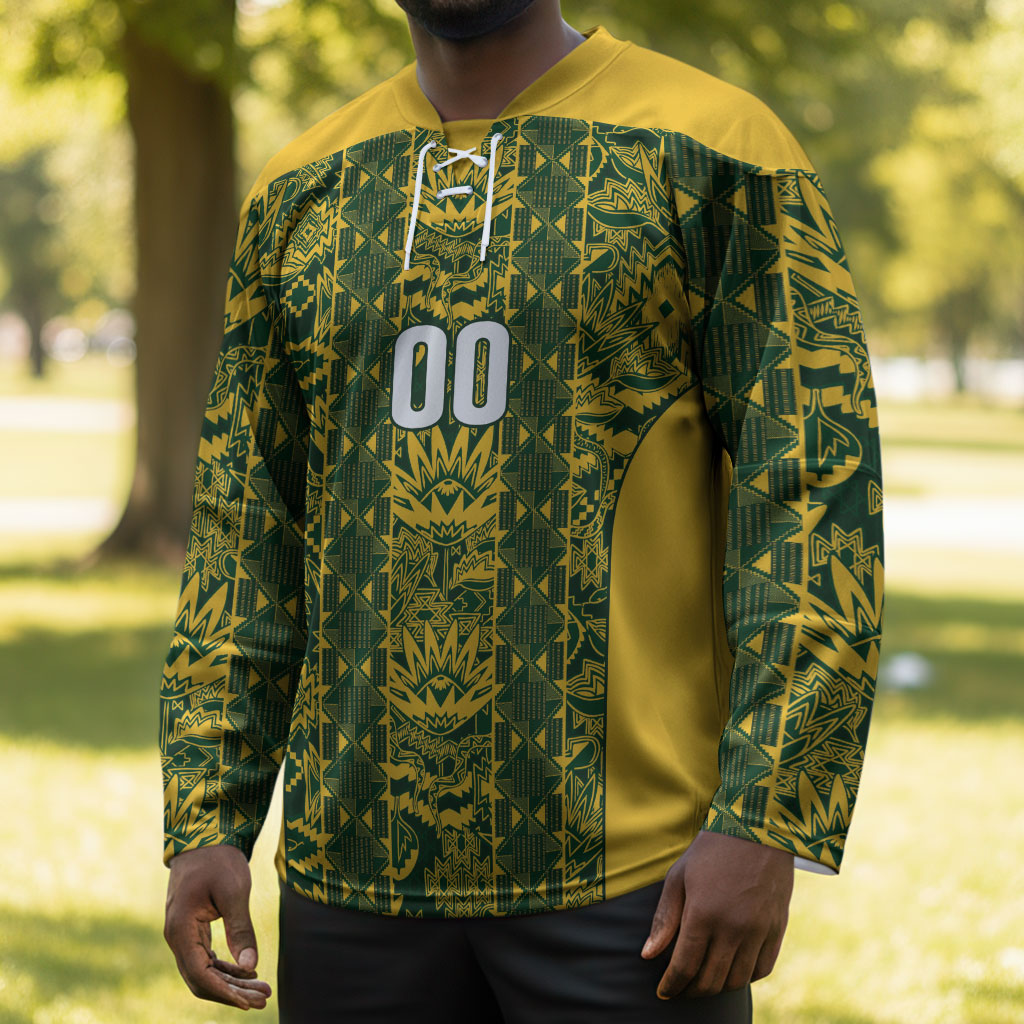 South Africa Indebe Yomhlaba Custom Hockey Jersey Ndebele Art Gold Edition