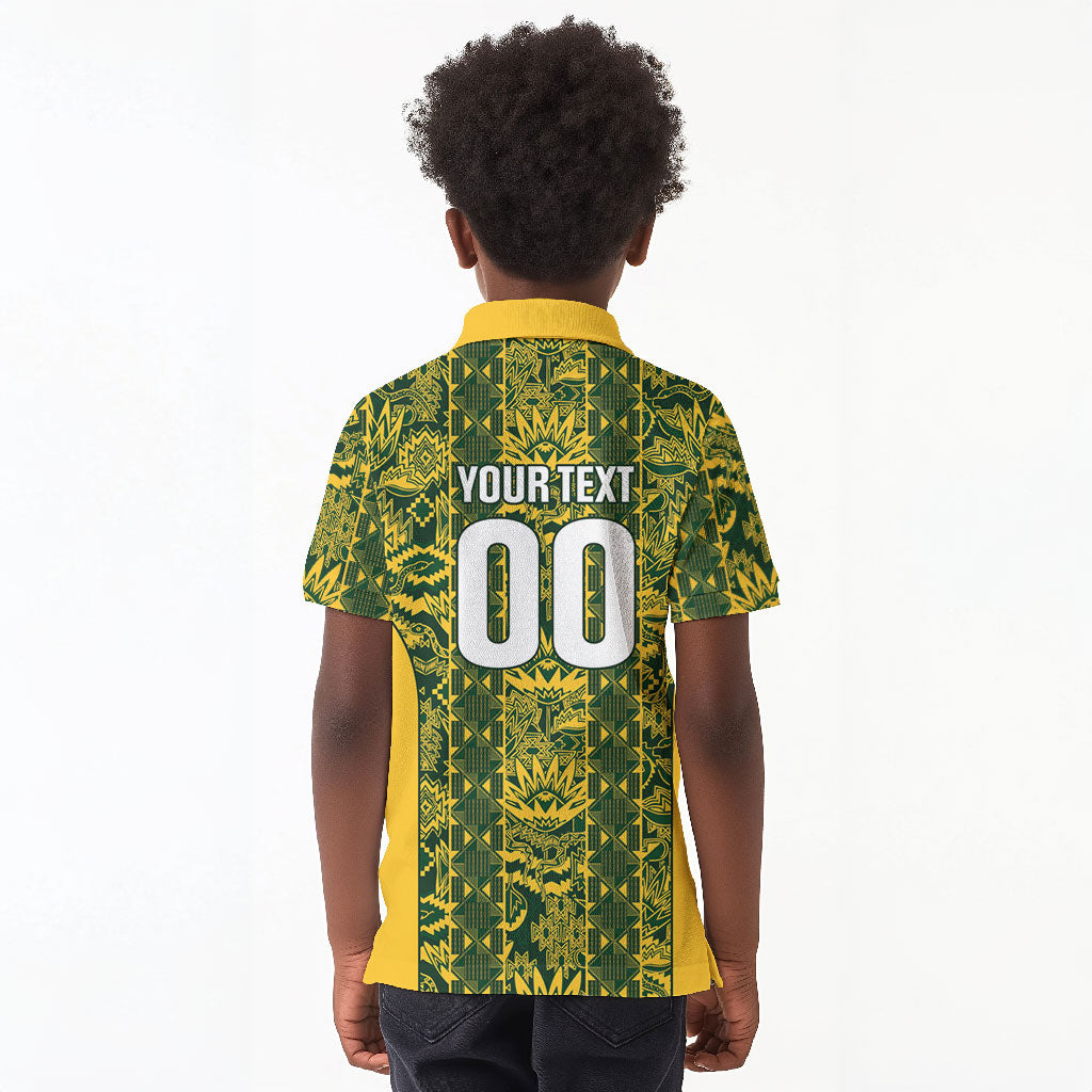 South Africa Indebe Yomhlaba Custom Kid Polo Shirt Ndebele Art Gold Edition