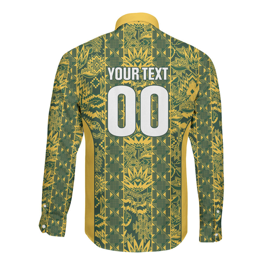 South Africa Indebe Yomhlaba Custom Long Sleeve Button Shirt Ndebele Art Gold Edition