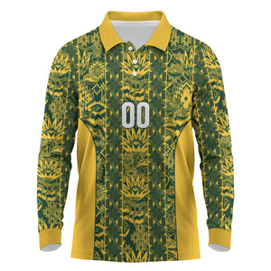 South Africa Indebe Yomhlaba Custom Long Sleeve Polo Shirt Ndebele Art Gold Edition