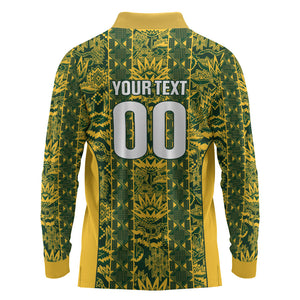 South Africa Indebe Yomhlaba Custom Long Sleeve Polo Shirt Ndebele Art Gold Edition