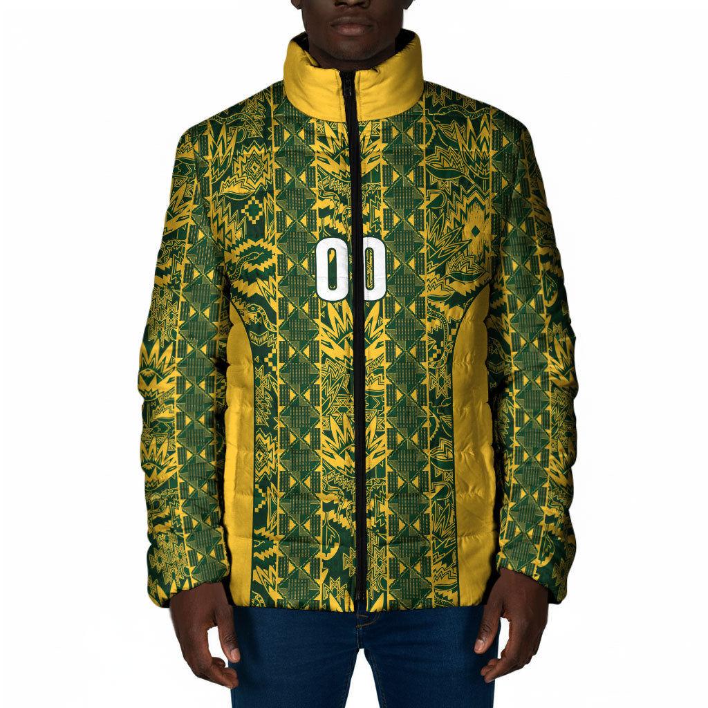 South Africa Indebe Yomhlaba Custom Padded Jacket Ndebele Art Gold Edition