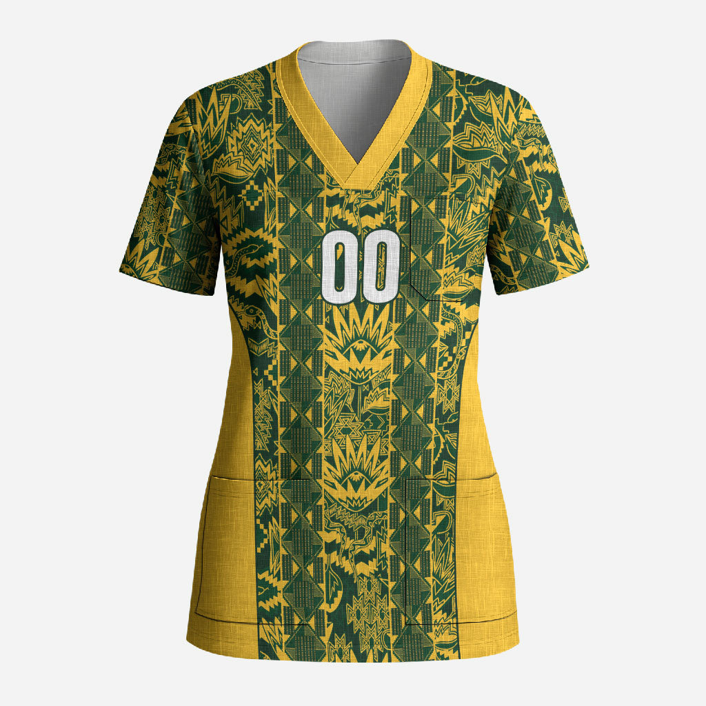 South Africa Indebe Yomhlaba Custom Scrub Top Ndebele Art Gold Edition
