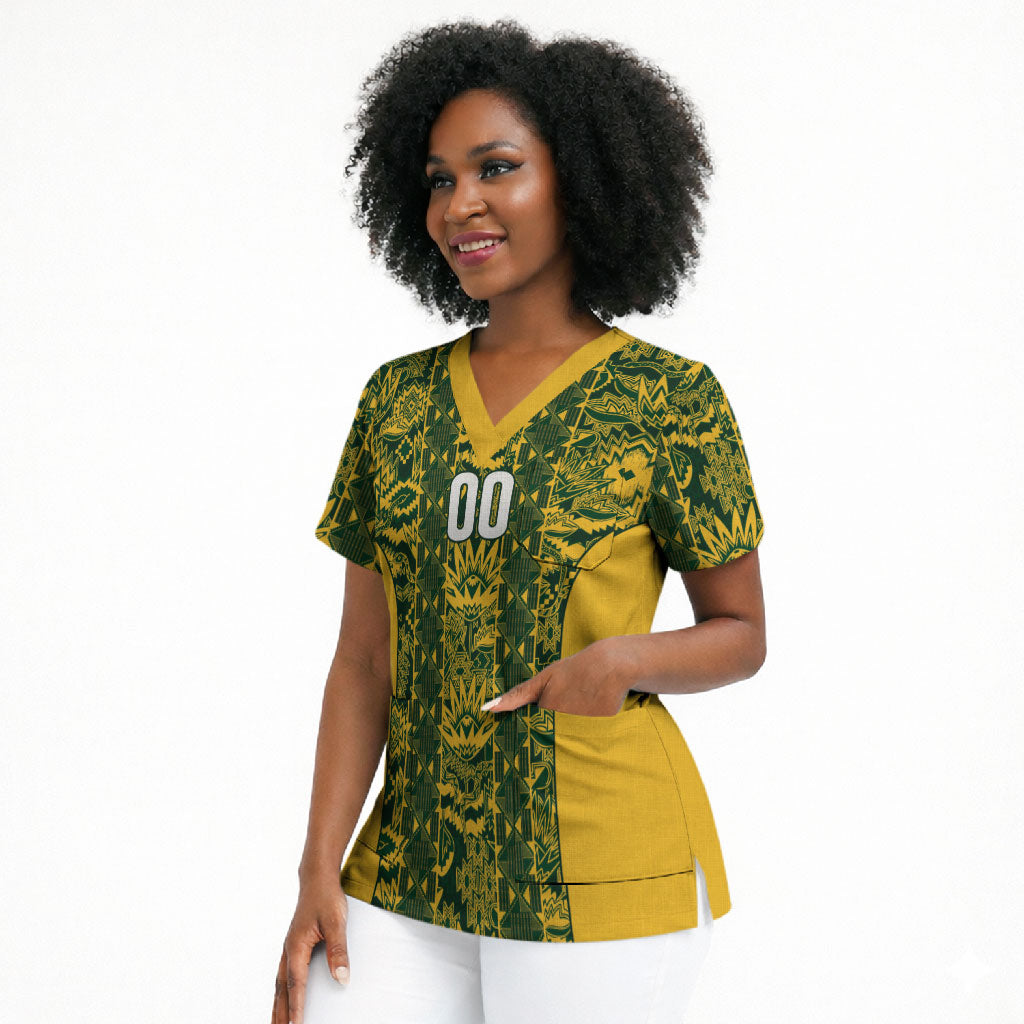 South Africa Indebe Yomhlaba Custom Scrub Top Ndebele Art Gold Edition