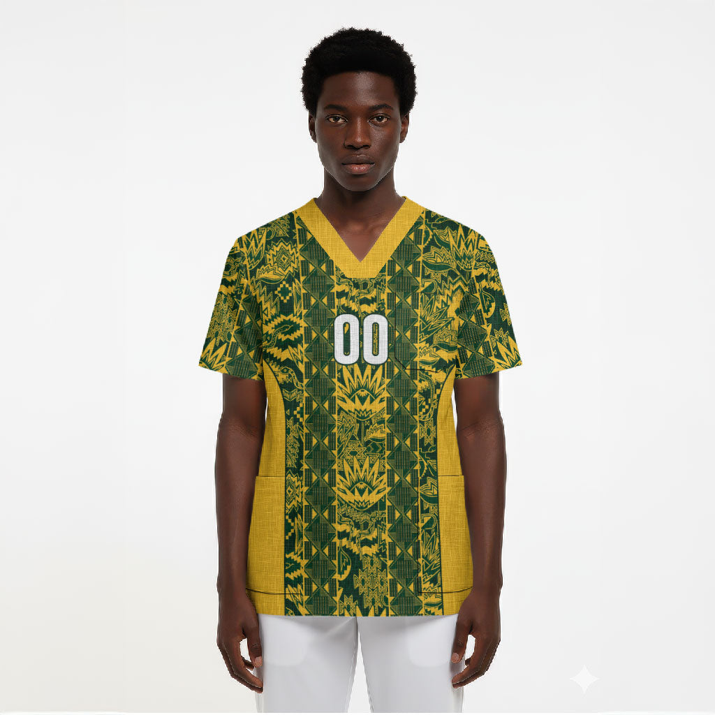 South Africa Indebe Yomhlaba Custom Scrub Top Ndebele Art Gold Edition