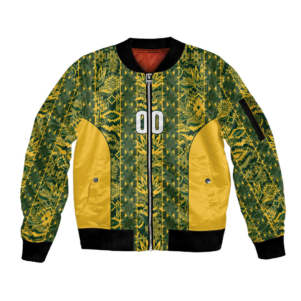 South Africa Indebe Yomhlaba Custom Sleeve Zip Bomber Jacket Ndebele Art Gold Edition