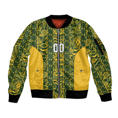 South Africa Indebe Yomhlaba Custom Sleeve Zip Bomber Jacket Ndebele Art Gold Edition