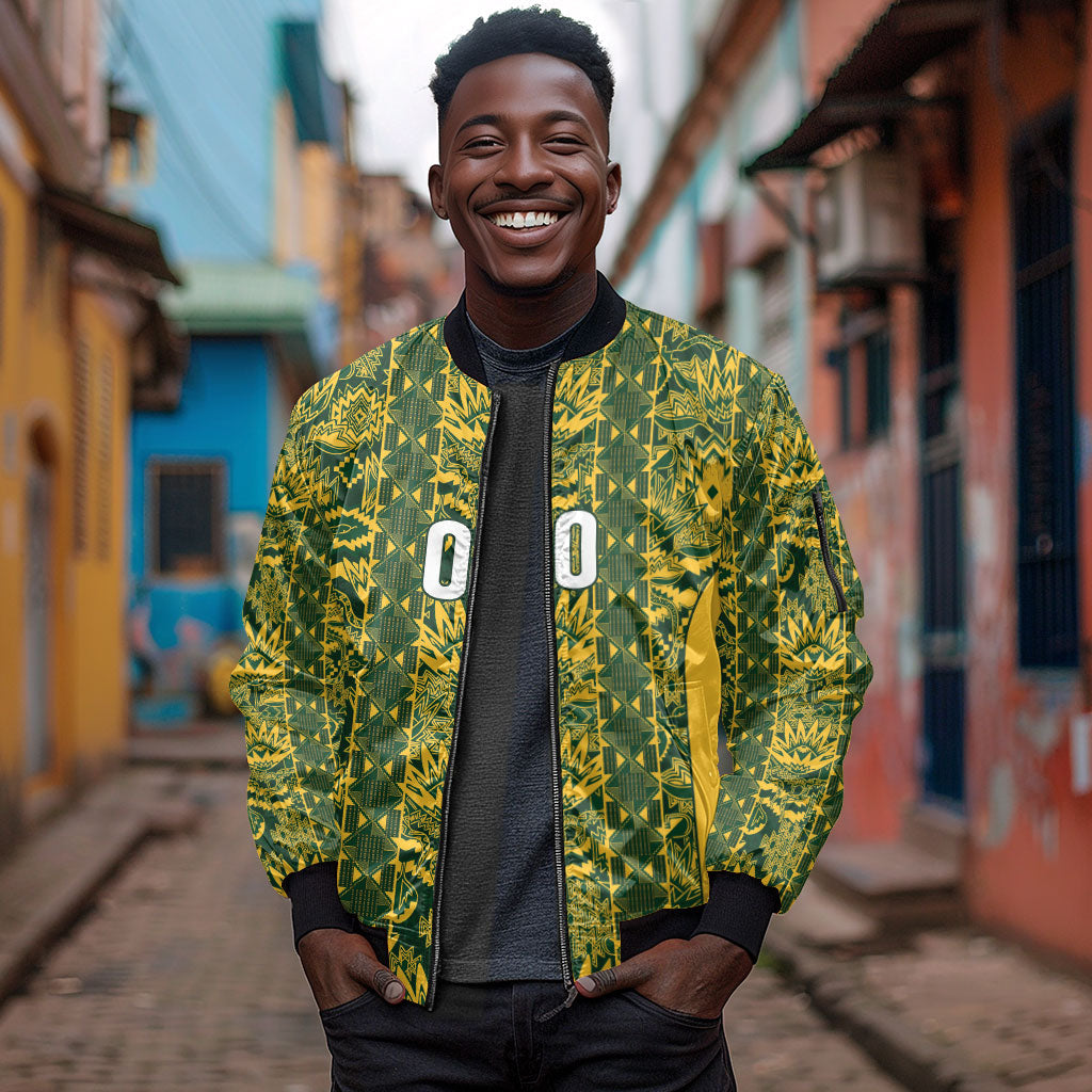 South Africa Indebe Yomhlaba Custom Sleeve Zip Bomber Jacket Ndebele Art Gold Edition