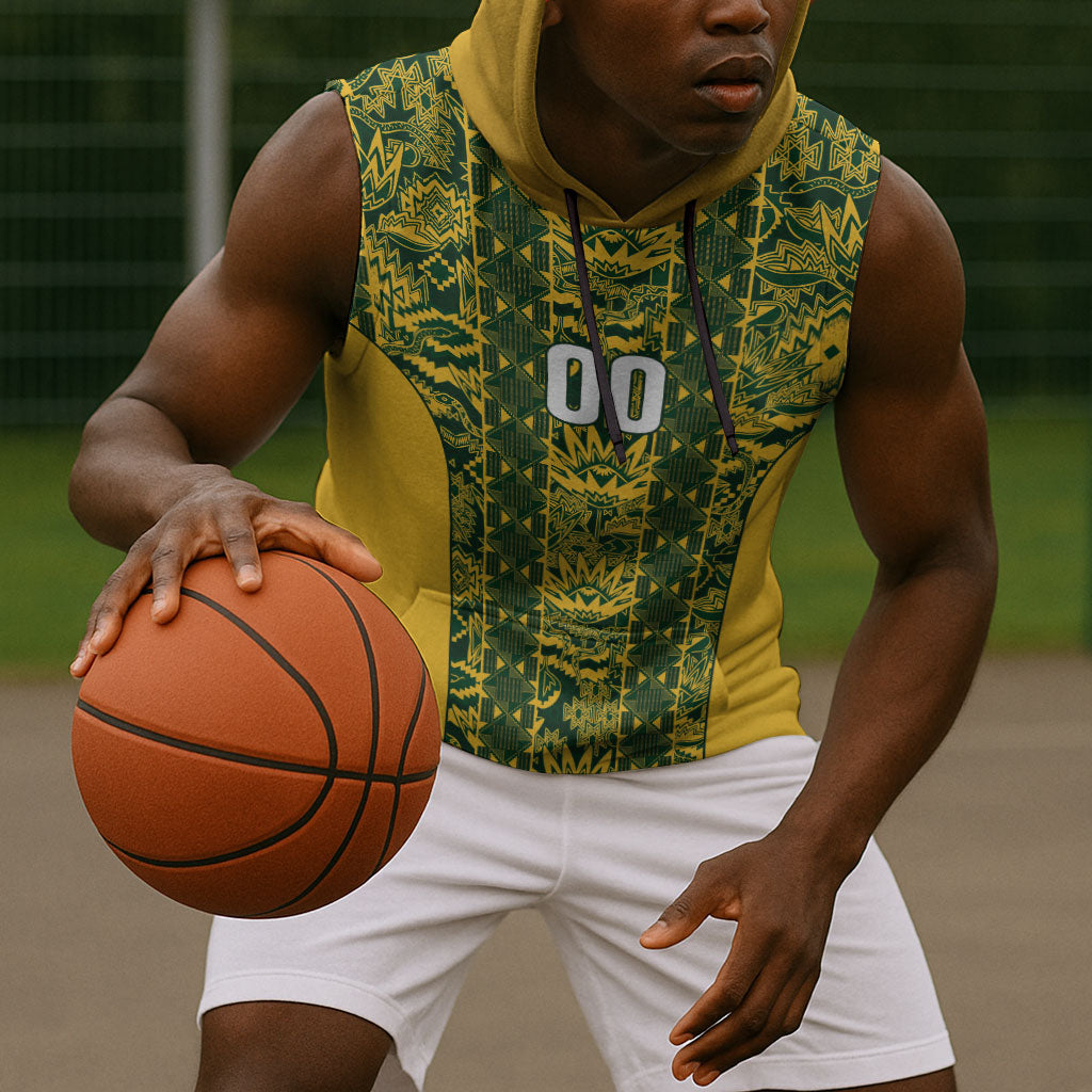 South Africa Indebe Yomhlaba Custom Sleeveless Hoodie Ndebele Art Gold Edition