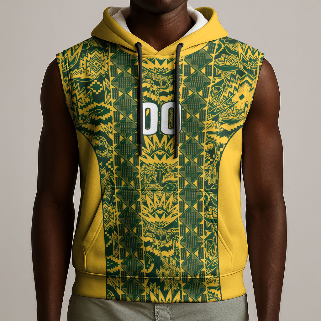 South Africa Indebe Yomhlaba Custom Sleeveless Hoodie Ndebele Art Gold Edition