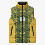 South Africa Indebe Yomhlaba Custom Sleeveless Puffer Jacket Ndebele Art Gold Edition