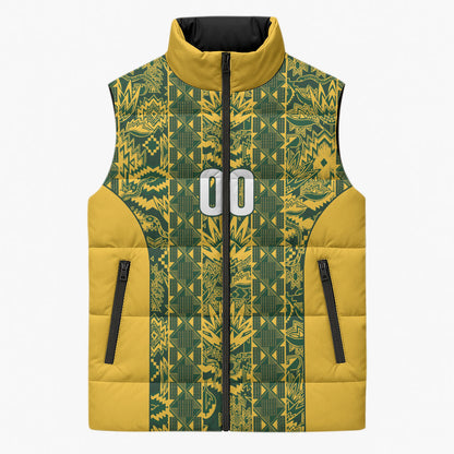 South Africa Indebe Yomhlaba Custom Sleeveless Puffer Jacket Ndebele Art Gold Edition