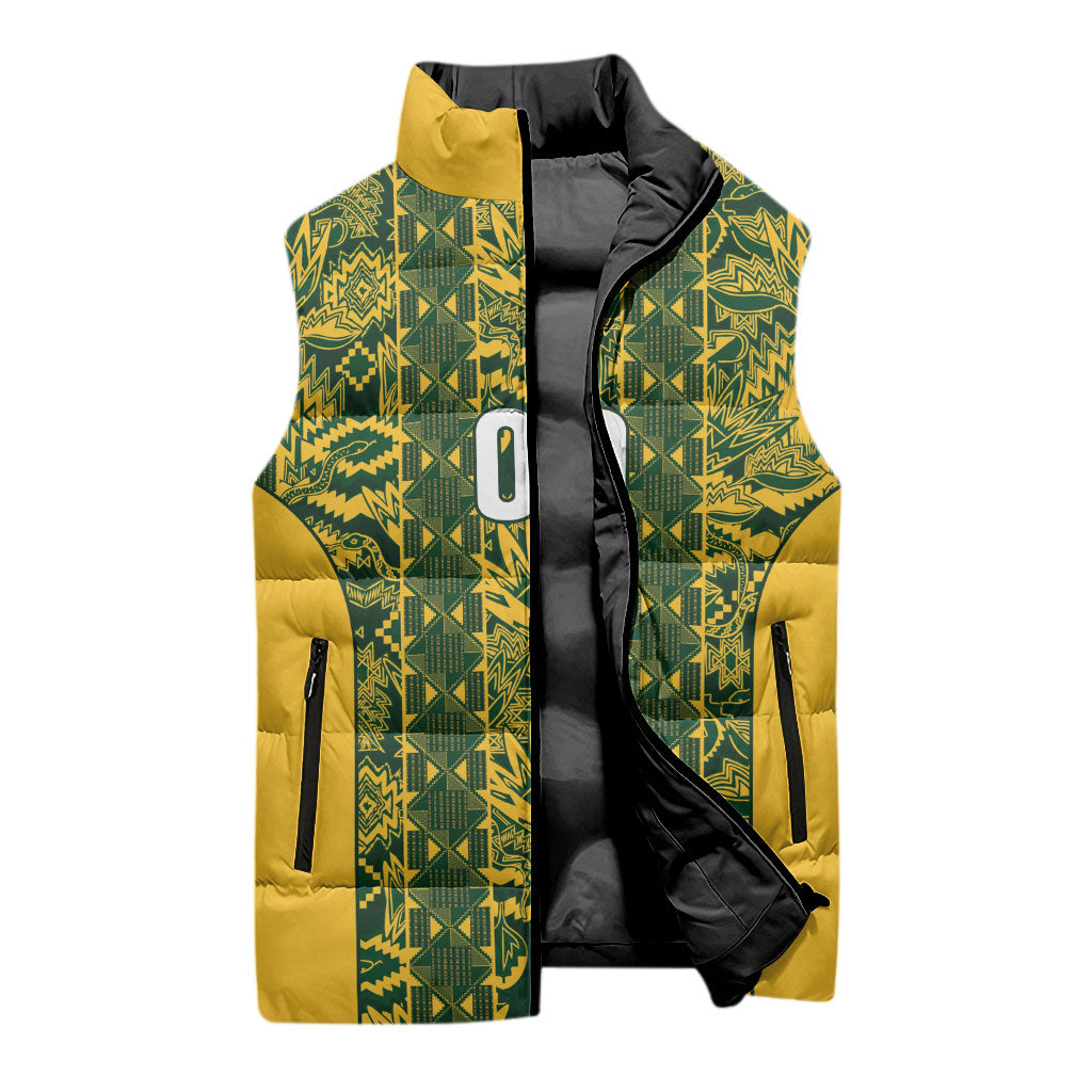 South Africa Indebe Yomhlaba Custom Sleeveless Puffer Jacket Ndebele Art Gold Edition