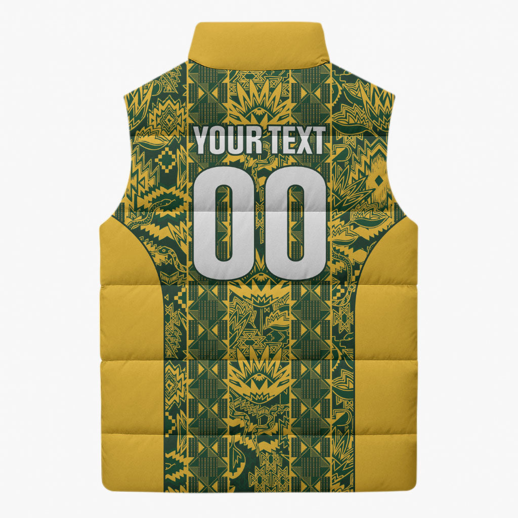South Africa Indebe Yomhlaba Custom Sleeveless Puffer Jacket Ndebele Art Gold Edition
