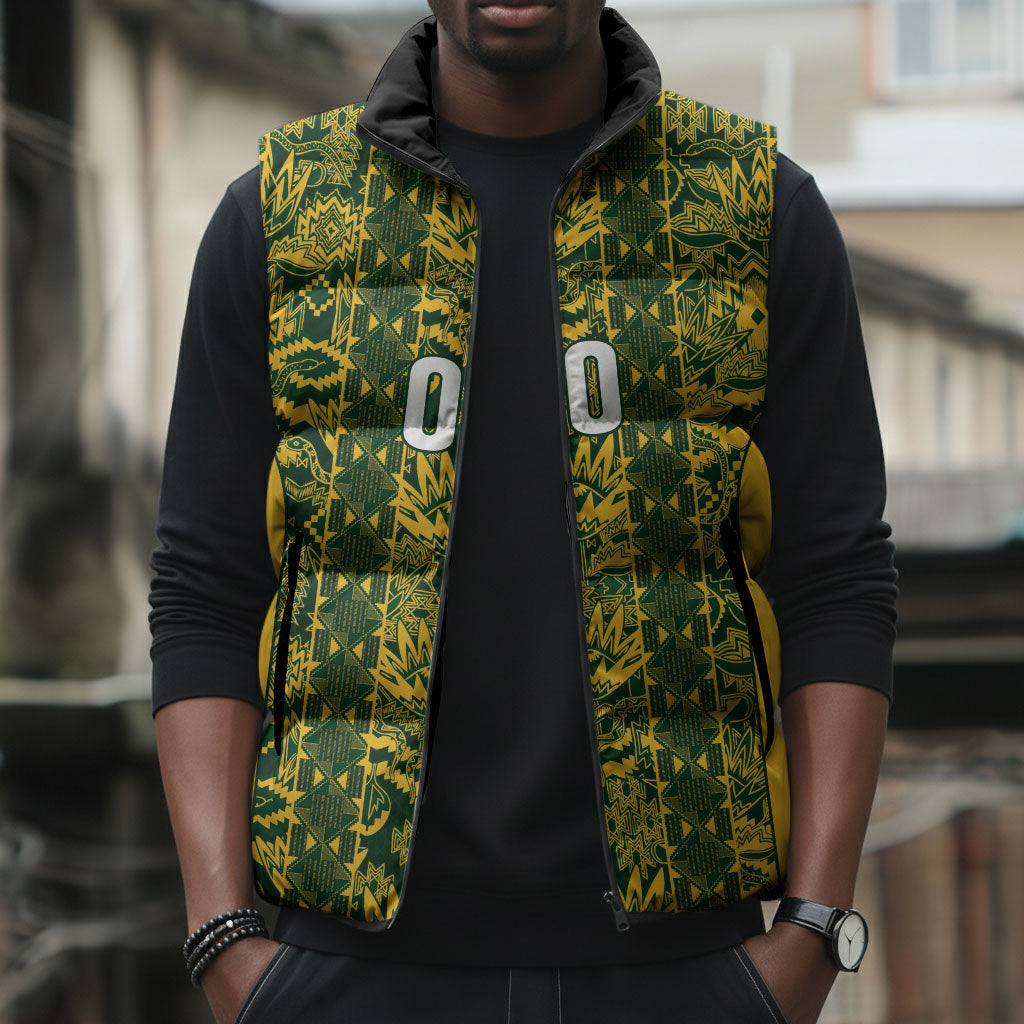 South Africa Indebe Yomhlaba Custom Sleeveless Puffer Jacket Ndebele Art Gold Edition