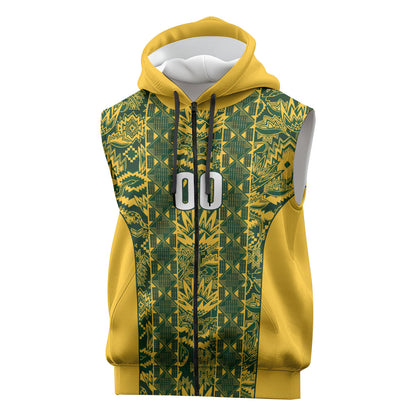 South Africa Indebe Yomhlaba Custom Sleeveless Zip Hoodie Ndebele Art Gold Edition