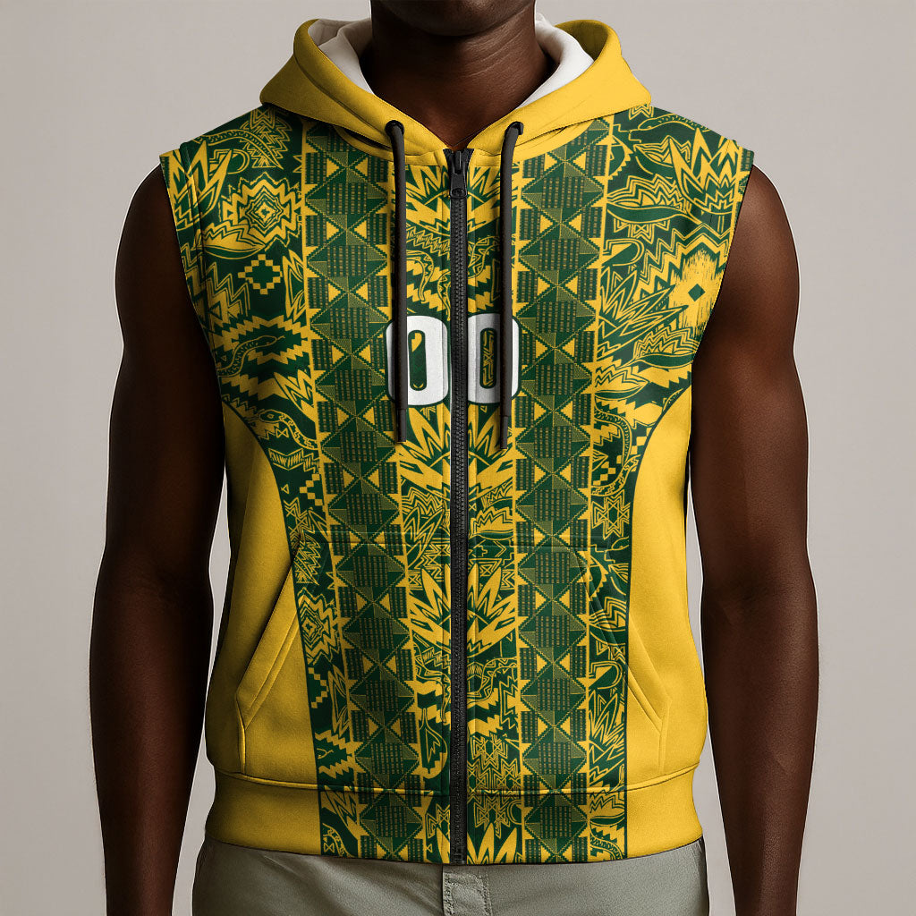 South Africa Indebe Yomhlaba Custom Sleeveless Zip Hoodie Ndebele Art Gold Edition