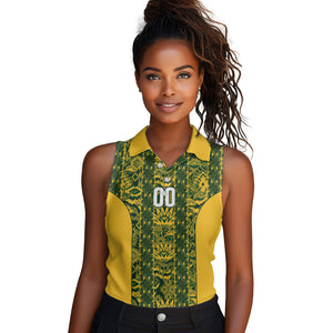 South Africa Indebe Yomhlaba Custom Women Sleeveless Polo Shirt Ndebele Art Gold Edition