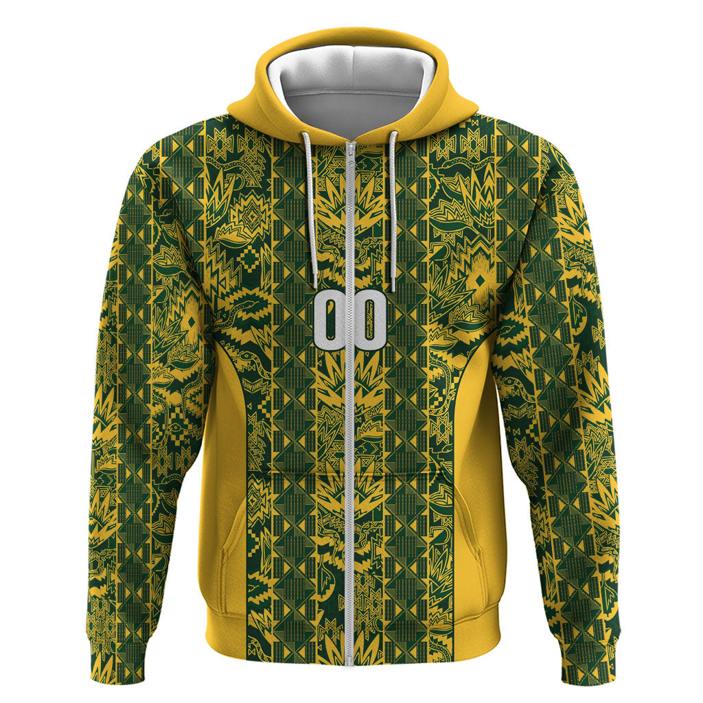 South Africa Indebe Yomhlaba Custom Zip Hoodie Ndebele Art Gold Edition
