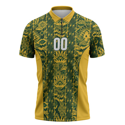 South Africa Indebe Yomhlaba Custom Zipper Polo Shirt Ndebele Art Gold Edition