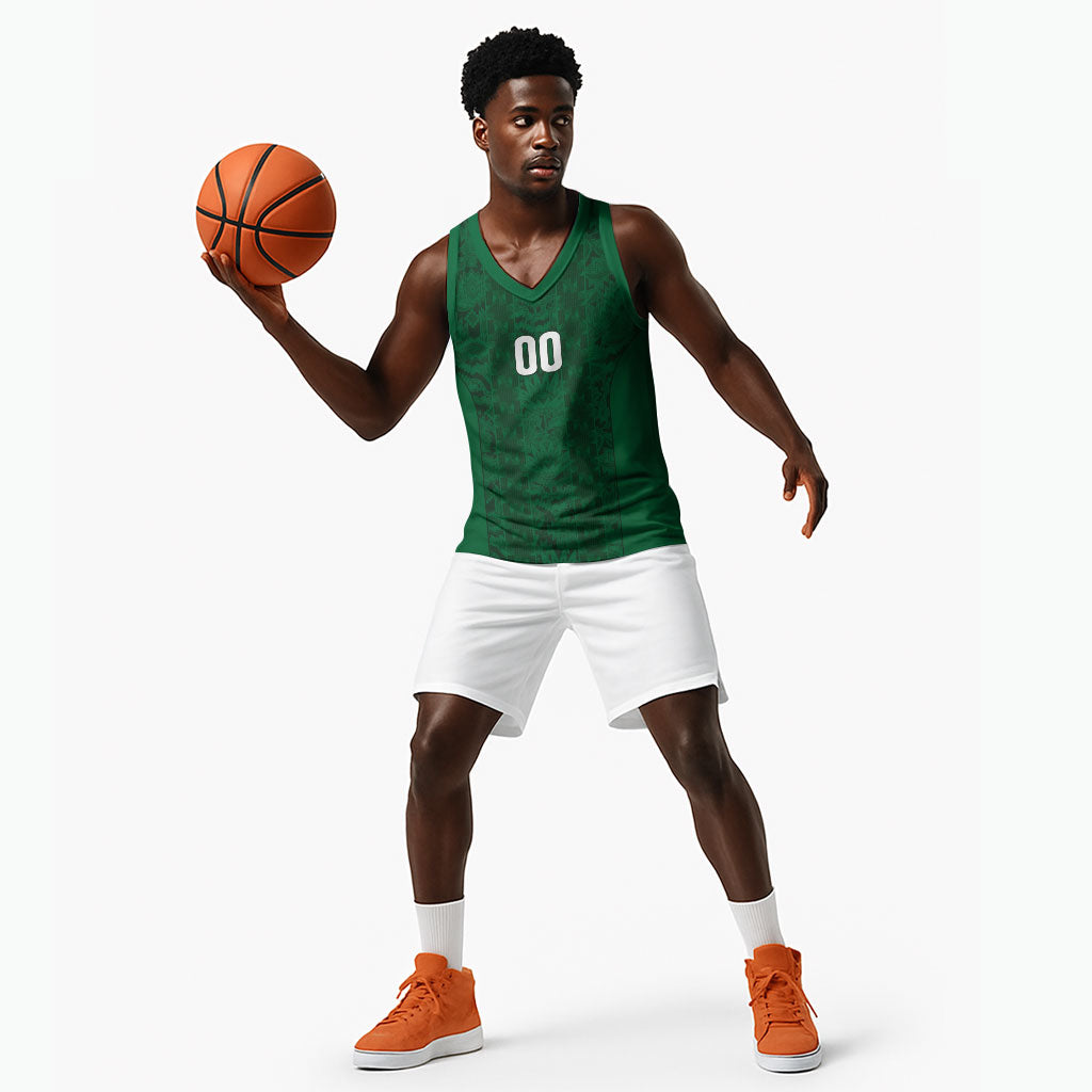 South Africa Indebe Yomhlaba Custom Basketball Jersey Ndebele Art Green Edition