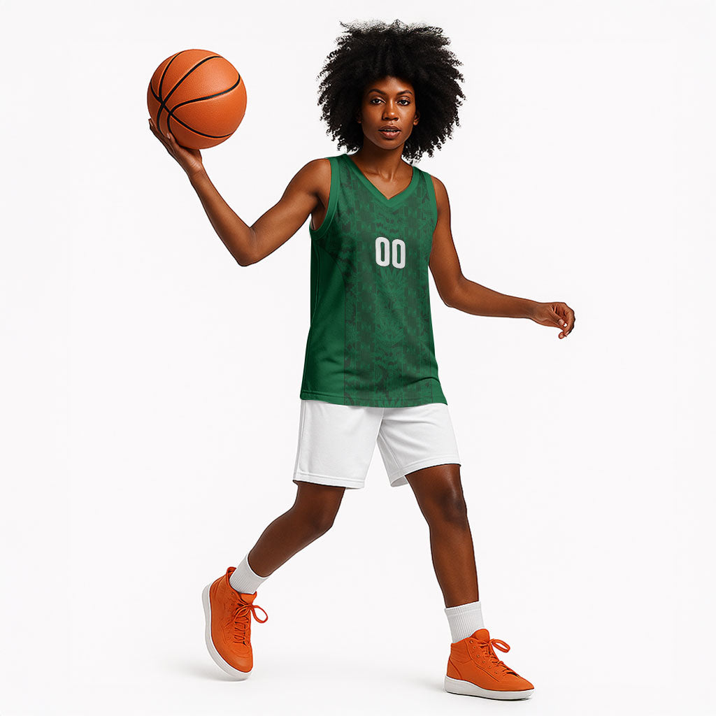 South Africa Indebe Yomhlaba Custom Basketball Jersey Ndebele Art Green Edition
