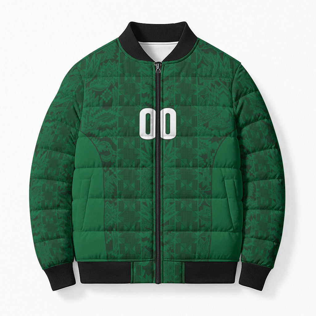 South Africa Indebe Yomhlaba Custom Bomber Puffer Jacket Ndebele Art Green Edition