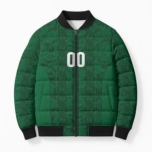 South Africa Indebe Yomhlaba Custom Bomber Puffer Jacket Ndebele Art Green Edition