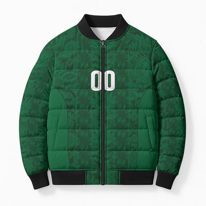 South Africa Indebe Yomhlaba Custom Bomber Puffer Jacket Ndebele Art Green Edition