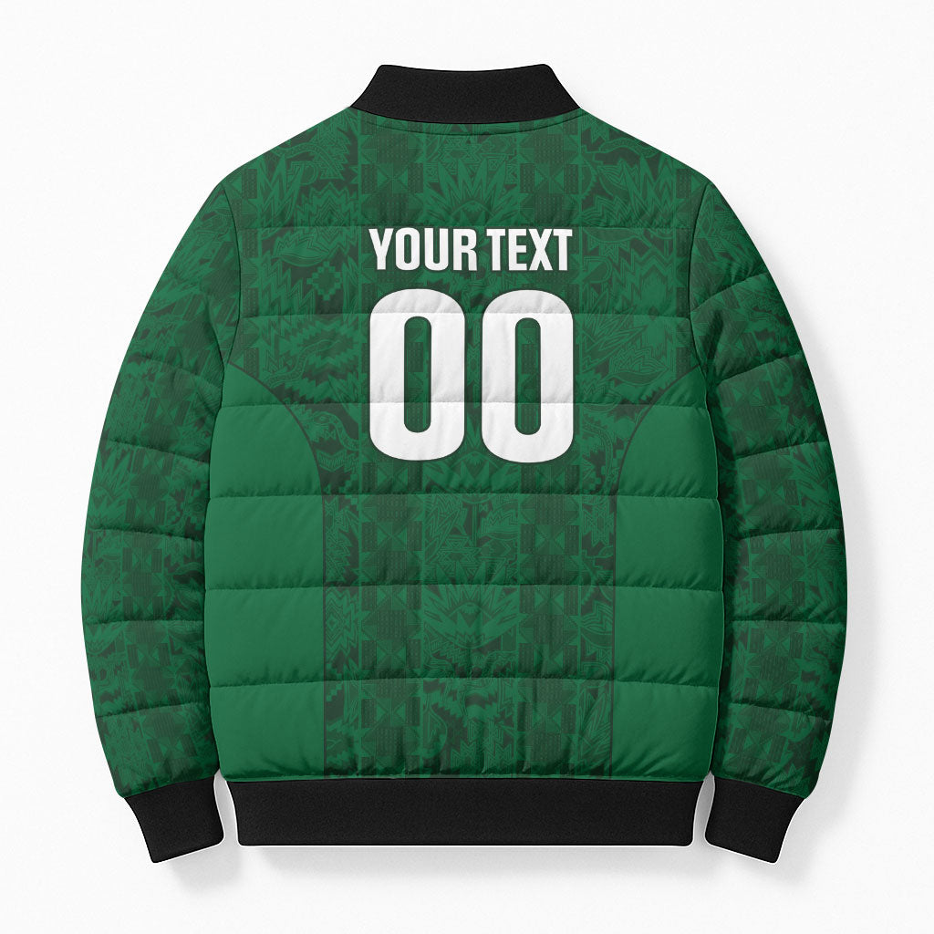 South Africa Indebe Yomhlaba Custom Bomber Puffer Jacket Ndebele Art Green Edition