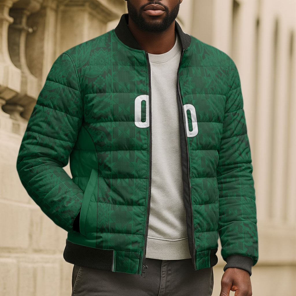South Africa Indebe Yomhlaba Custom Bomber Puffer Jacket Ndebele Art Green Edition