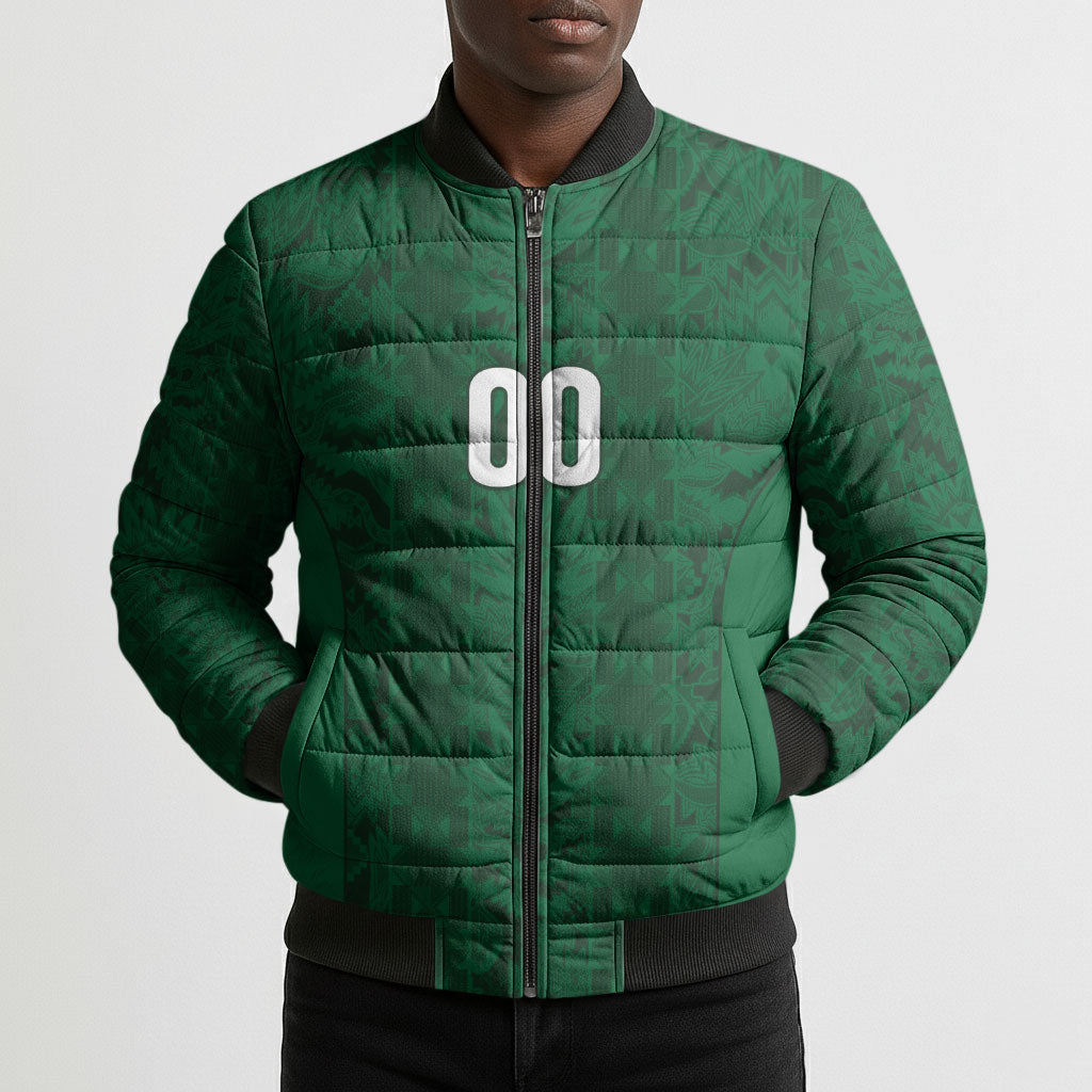 South Africa Indebe Yomhlaba Custom Bomber Puffer Jacket Ndebele Art Green Edition