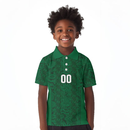 South Africa Indebe Yomhlaba Custom Kid Polo Shirt Ndebele Art Green Edition