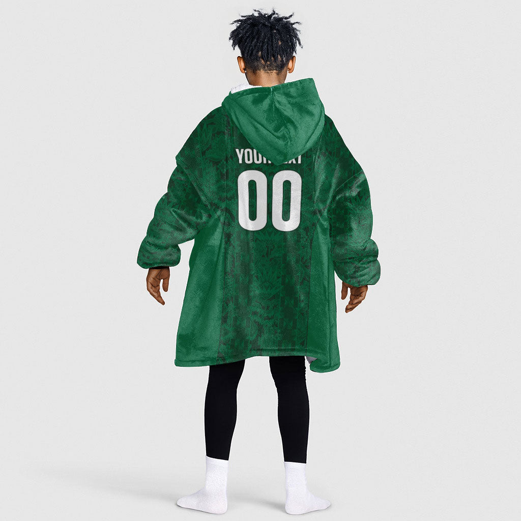 South Africa Indebe Yomhlaba Custom Kid Wearable Blanket Hoodie Ndebele Art Green Edition