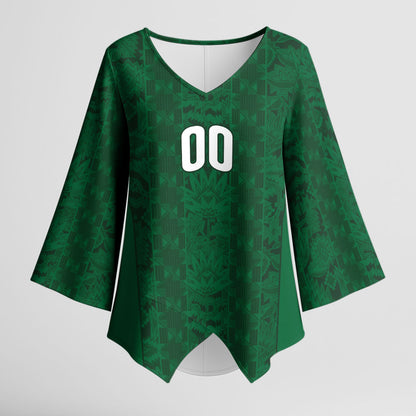 South Africa Indebe Yomhlaba Custom Kimono Sleeve Blouse Ndebele Art Green Edition