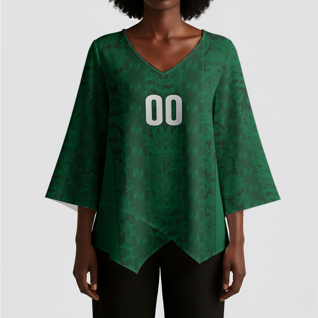 South Africa Indebe Yomhlaba Custom Kimono Sleeve Blouse Ndebele Art Green Edition