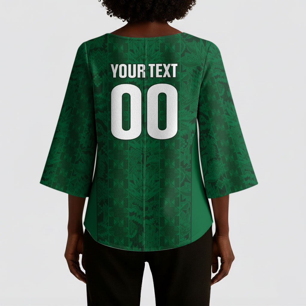 South Africa Indebe Yomhlaba Custom Kimono Sleeve Blouse Ndebele Art Green Edition