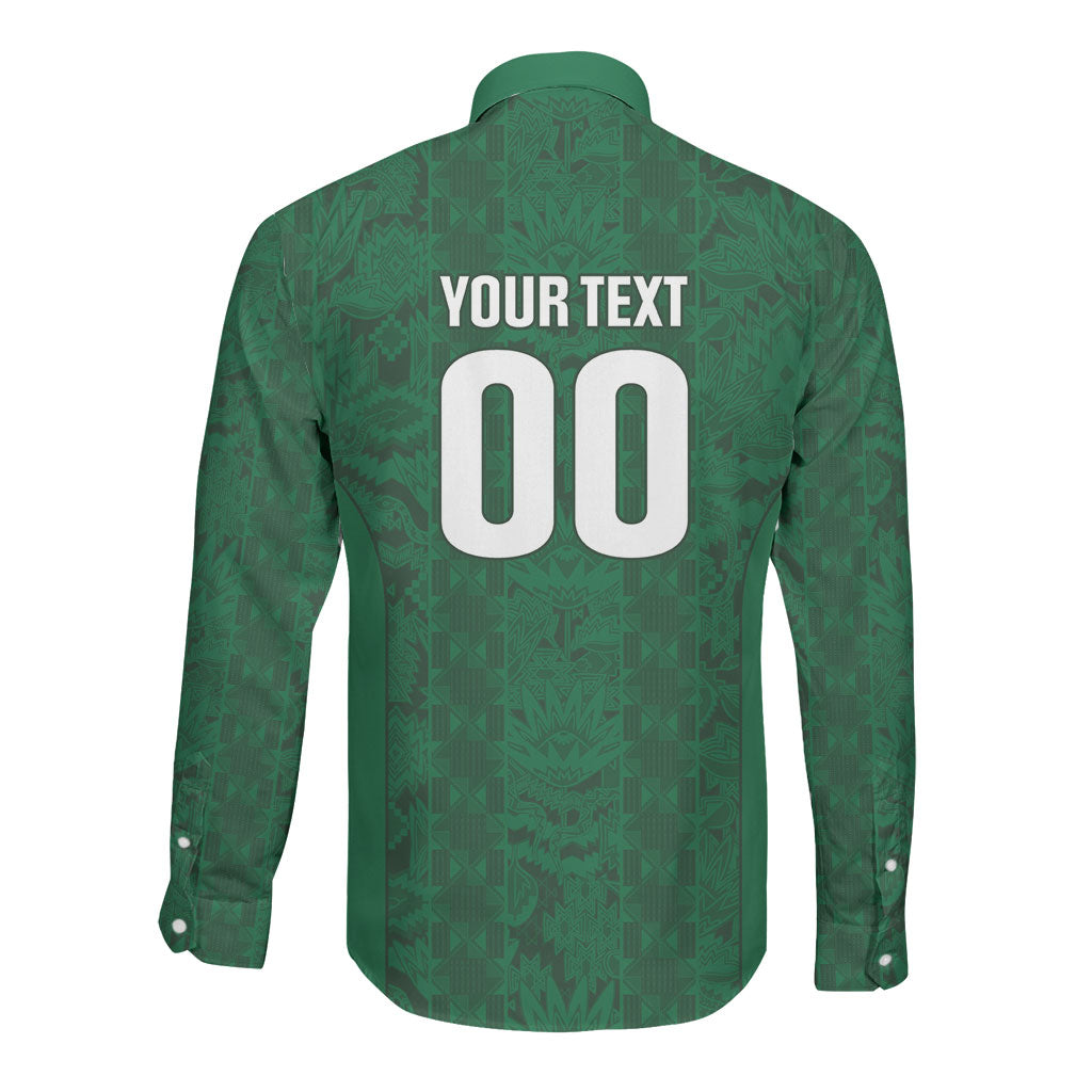 South Africa Indebe Yomhlaba Custom Long Sleeve Button Shirt Ndebele Art Green Edition
